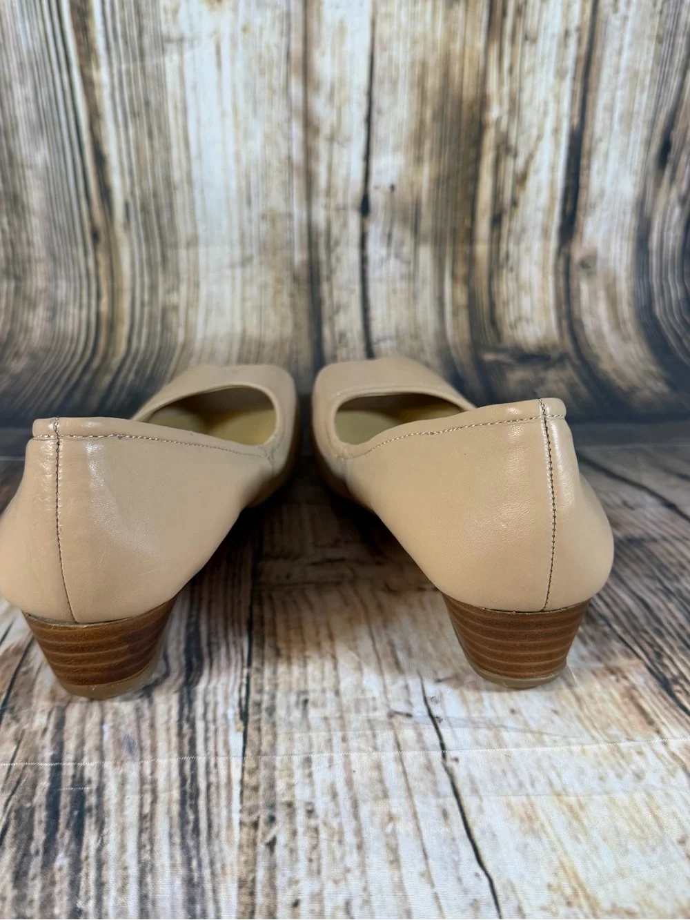 Naturalizer Copper Nude Leather Peep Toe Wedge Heels Womens 10 Chic Comfort